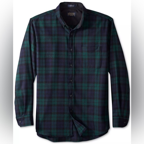 Pendleton Cozy Pine Plaid Virgin Wool Button Shirt Vintage Fireside Black Tartan - Picture 2 of 3